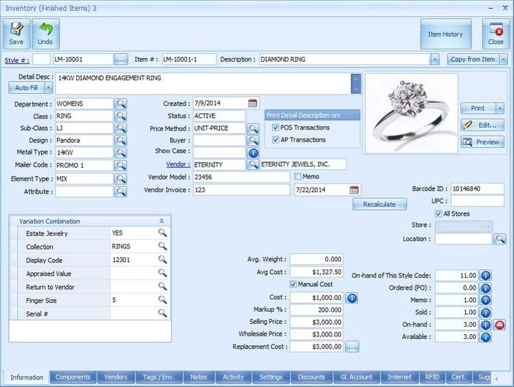 Inventory management functionality in JewelMate Retail