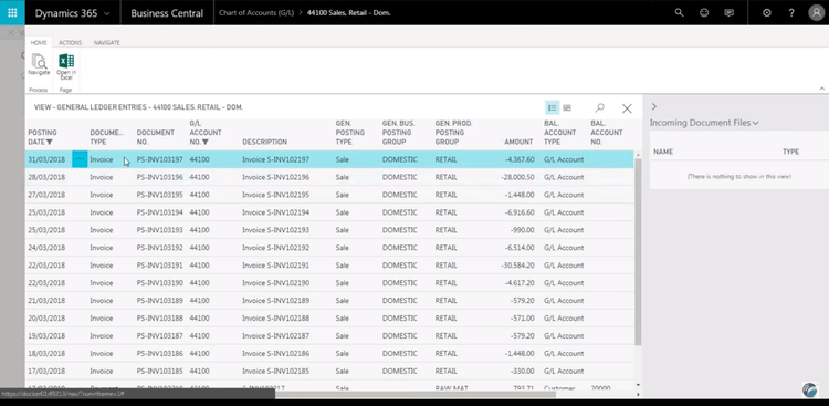 General ledger entries in Microsoft Dynamics 365 Business Central