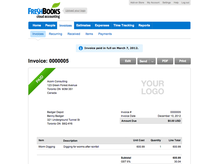 Freshbooks Cloud Accounting Software Invoices