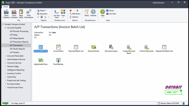 Sage 300 A/P Transactions Page