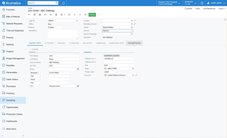 Acumatica Lead Management