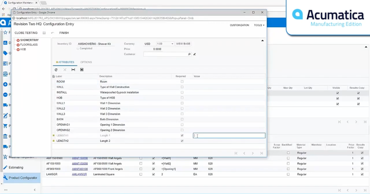 Test Product Configuration in Acumatica