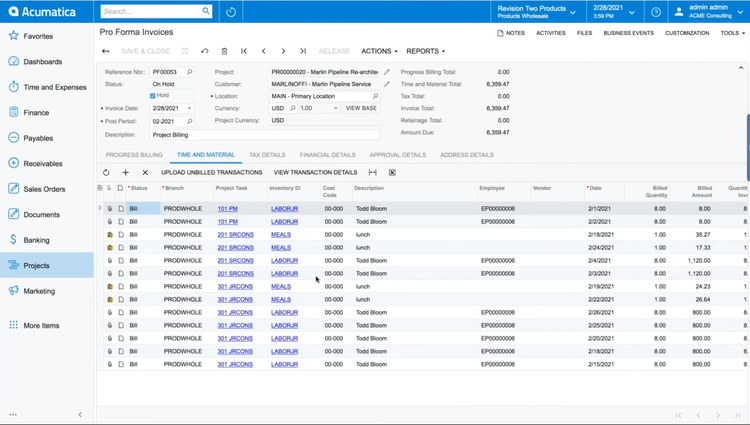 Acumatica Project Billing
