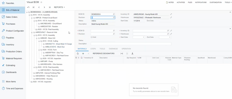 Acumatica Visual BOM