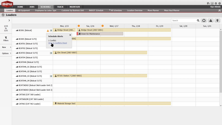 B2W Maintain Equipment Scheduling