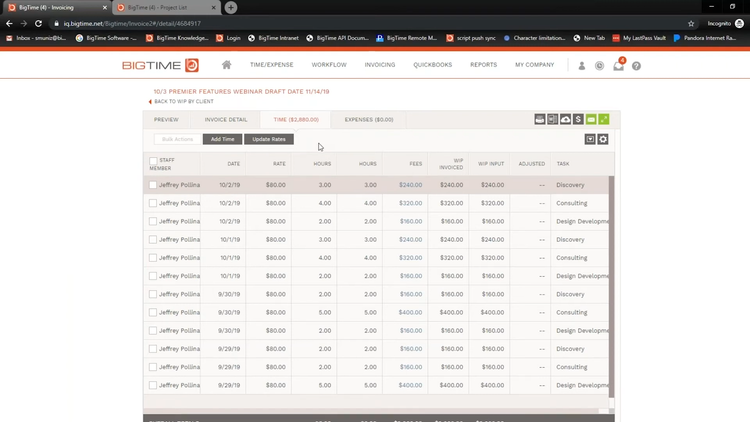 BigTime Invoicing Billable Hours