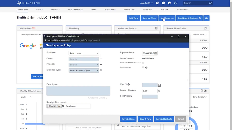 Bill4Time Customizable Expenses