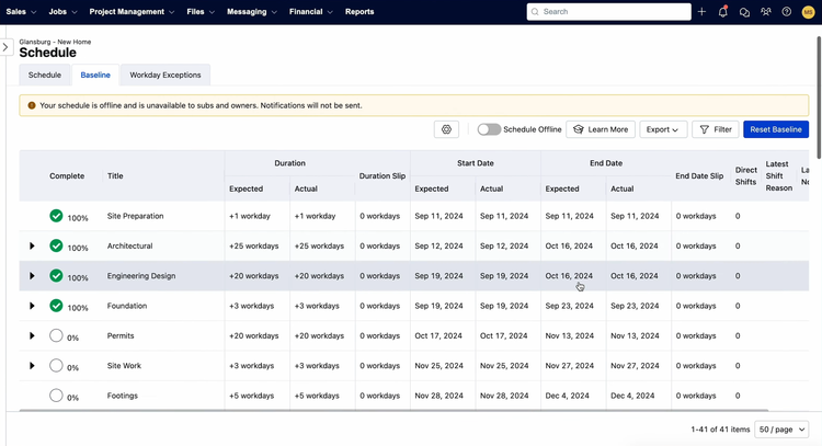 Buildertrend Construction Management Baseline Tool