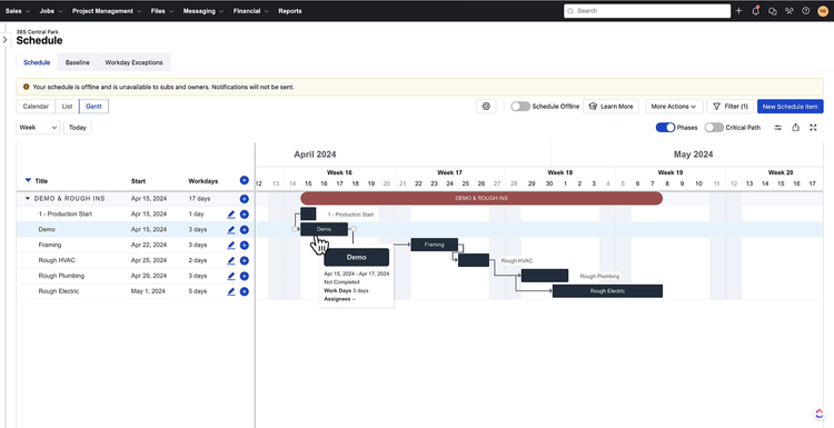 Buildertrend Schedule Screenshot