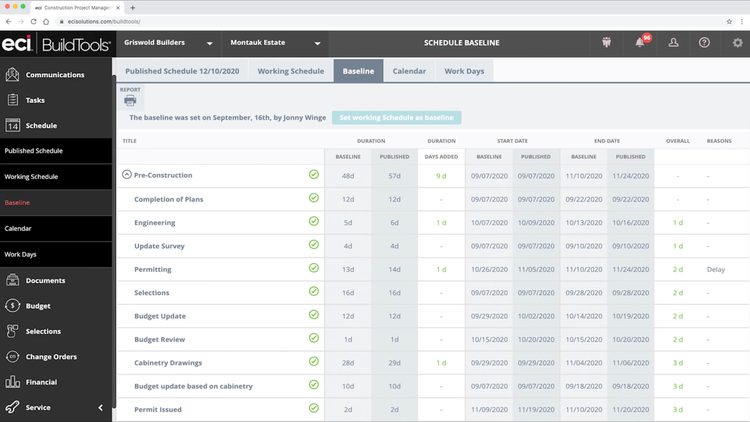 BuildTools Baseline Schedule View