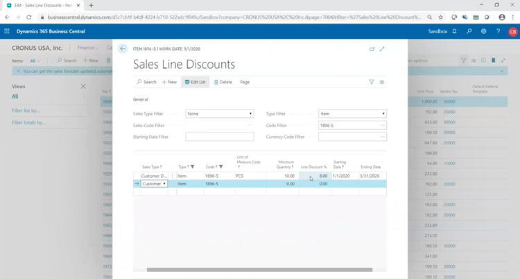 Microsoft Dynamics 365 Business Central Sales Line Discounts