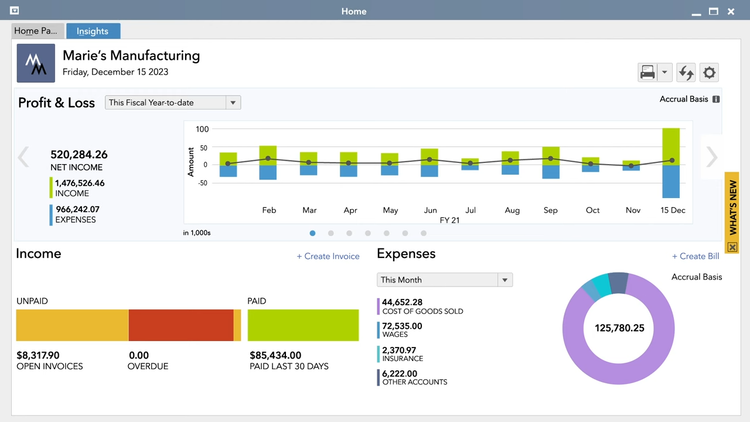 QuickBooks Enterprise Business Dashboard