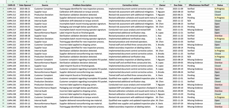 CAPA Record Tracking System