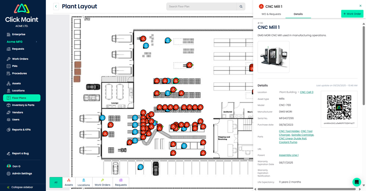 Click Maint equipment and floor map for tracking all asset types