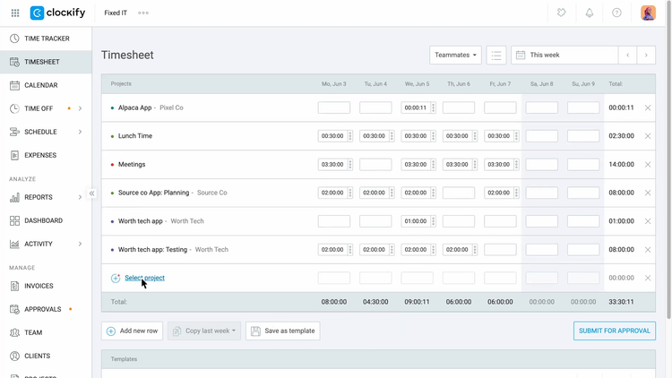 Clockify Timesheet
