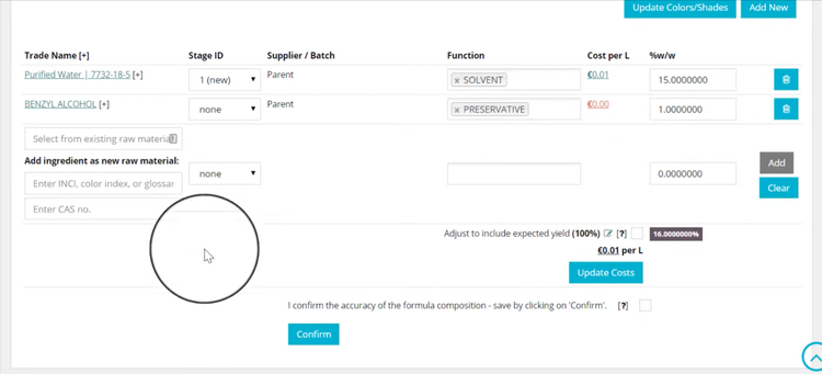 Add Ingredients in Cosmetri