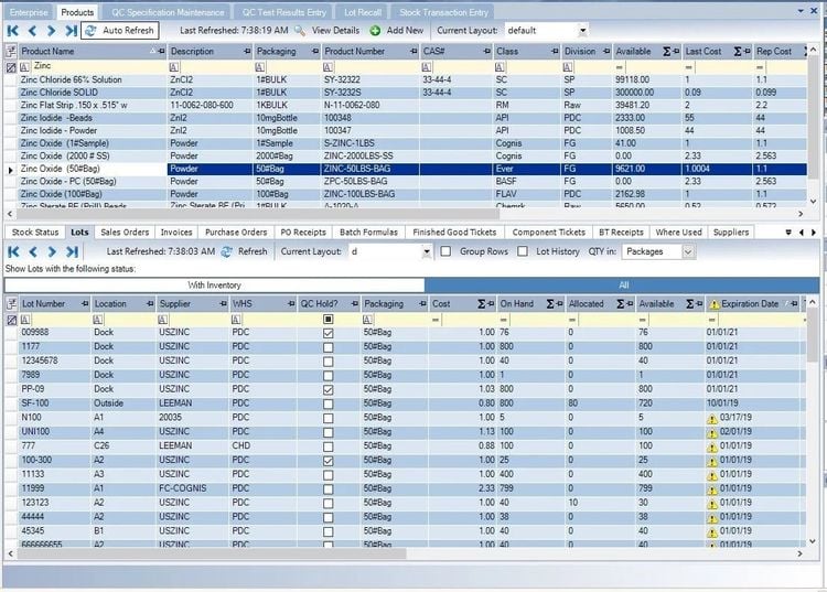 Datacor Inventory Lots