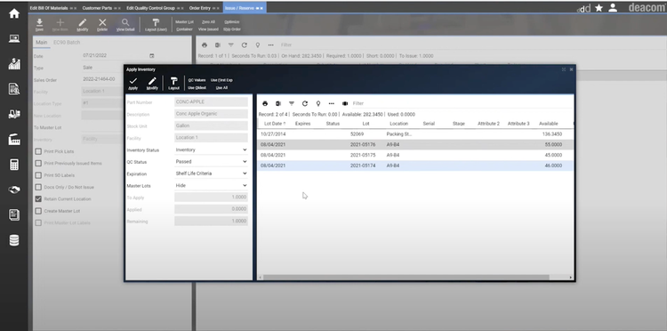 Deacom lot traceability tool