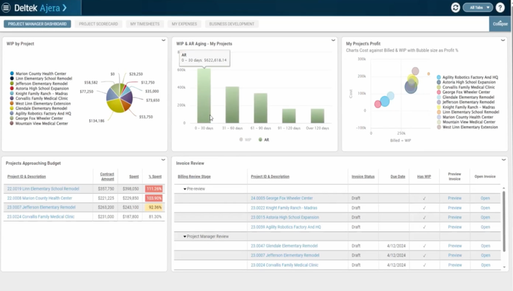 Deltek Ajera Invoice Analytics Dashboard