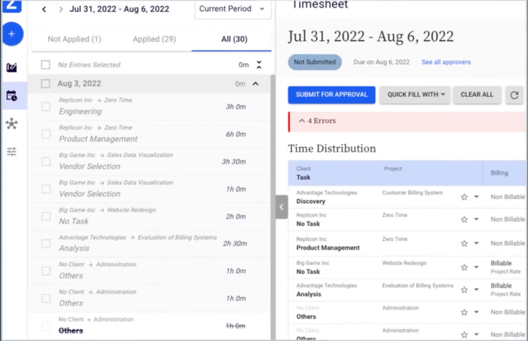 Deltek Replicon ZeroTime Auto-Generated Timesheet