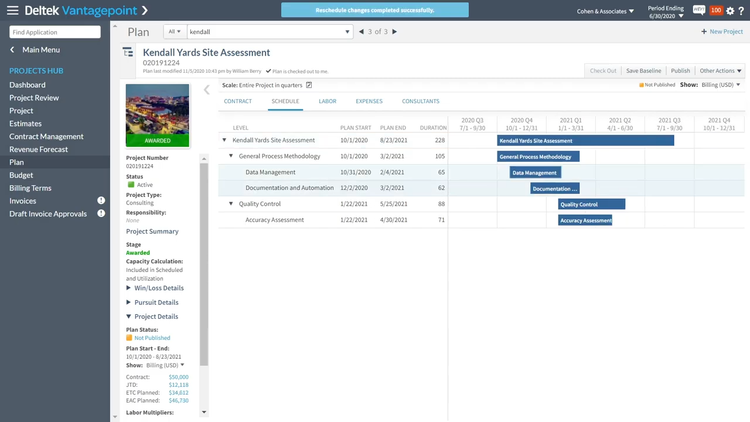 Deltek Vantagepoint Project Gantt Chart View