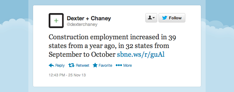 Construction employment increased in 39 states from a year ago, in 32 states from September to October.