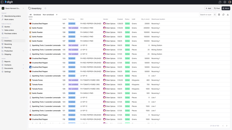 Digit Inventory Management Screenshot