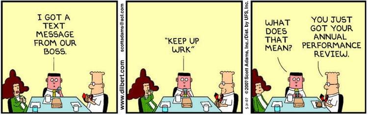 Dilbert comic illustrating annual employee performance review
