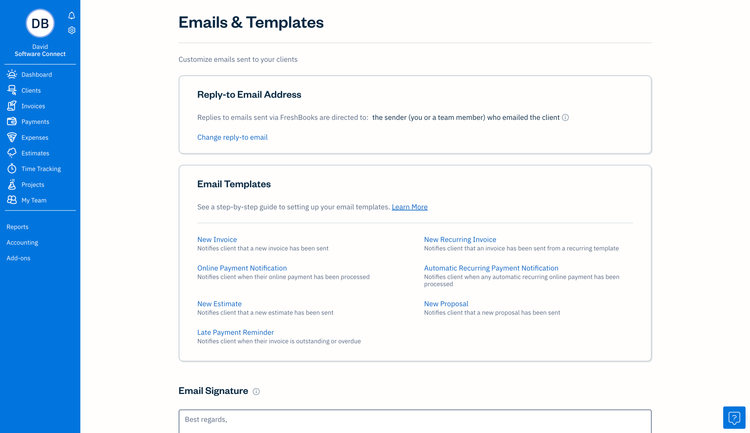 FreshBooks email invoicing