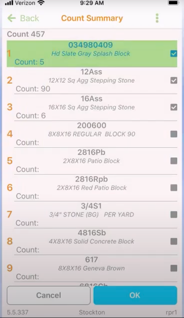 Epicor Bistrack Count Summary