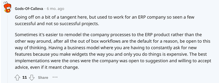 ERP Customization vs Configuration Reddit Comments