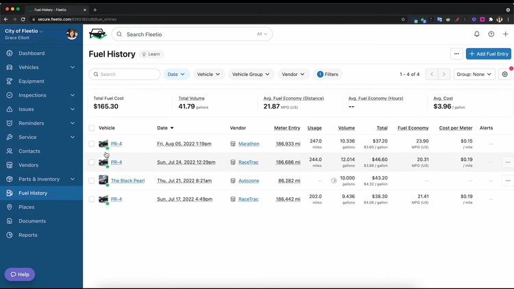 Fleetio Fuel Management Dashboard