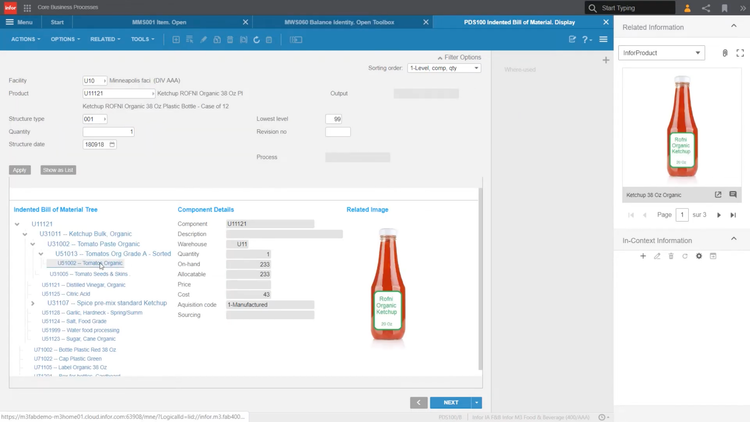 Infor M3 Ketchup Recipe BOM
