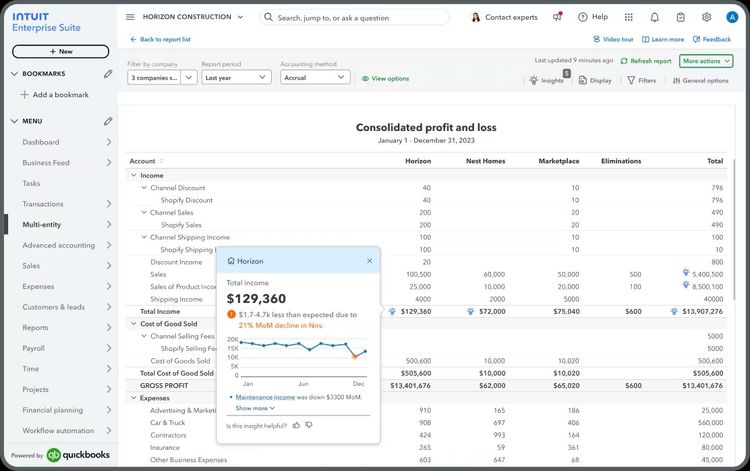 Screenshot of IES multi-entity accounting