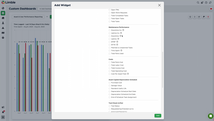 Limble CMMS Custom Reporting Dashboard Widgets