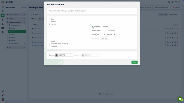 Limble Meter-Based PM Schedule