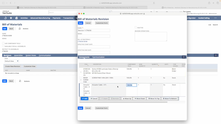 Oracle NetSuite BOM Management