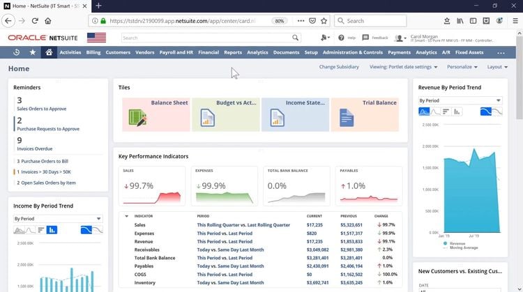 NetSuite Home Screen