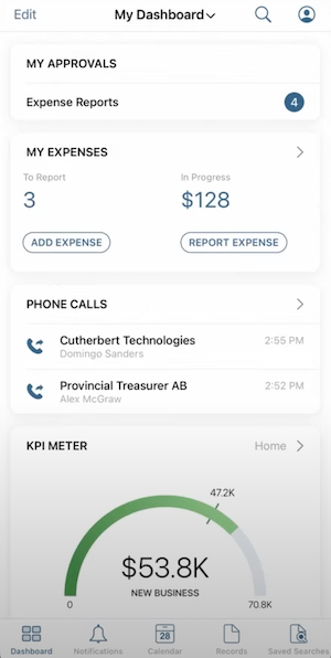 NetSuite Mobile App Dashboard