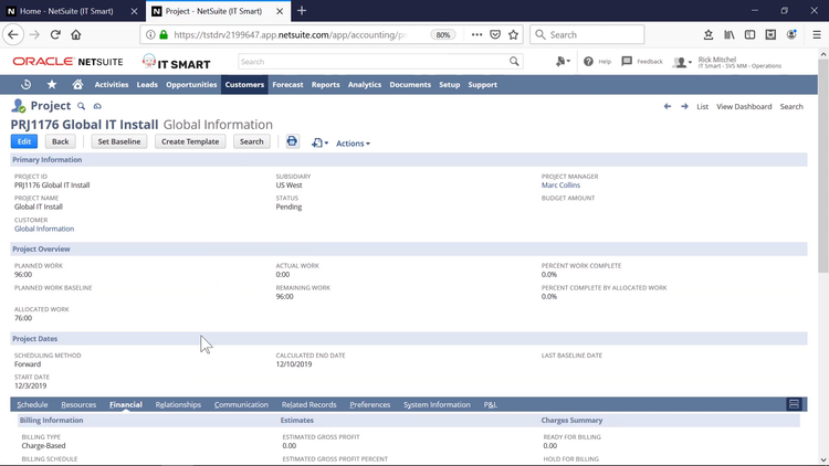 NetSuite Project Financial Information