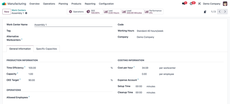 Work Center Customization in Odoo