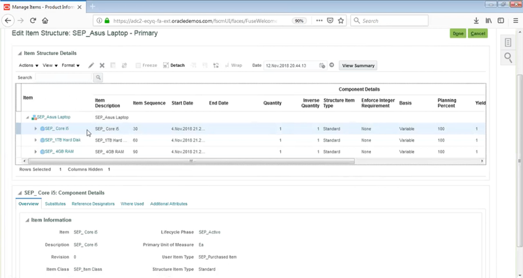 Bill of Materials (BOM) in Oracle PLM Cloud
