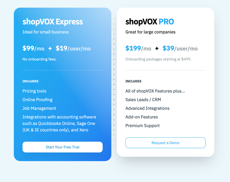 shopVOX pricing plans