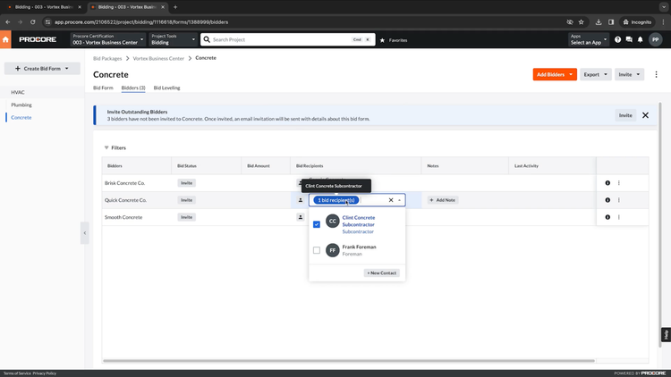 Procore Bid Management