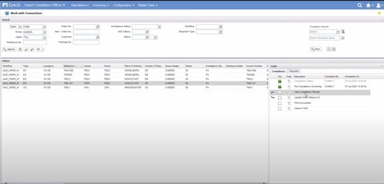 QAD Compliance Screening