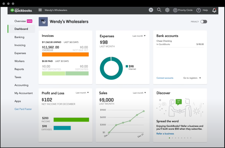 QuickBooks Online Advanced Dashboard