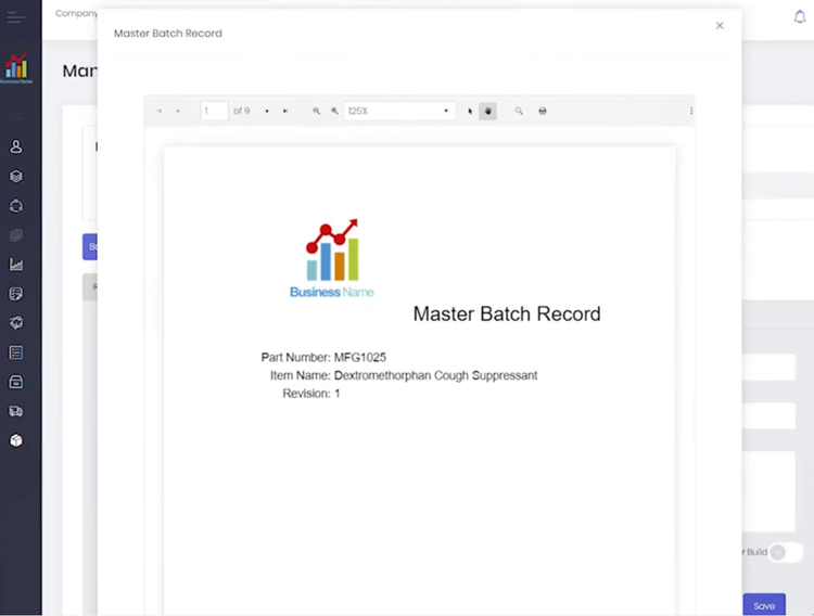 QT9 ERP Master Batch Record