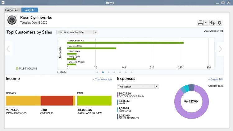 QuickBooks Enterprise Homescreen