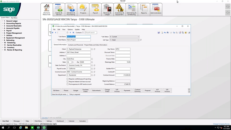 Sage 100 Contractor Accounts recieviable