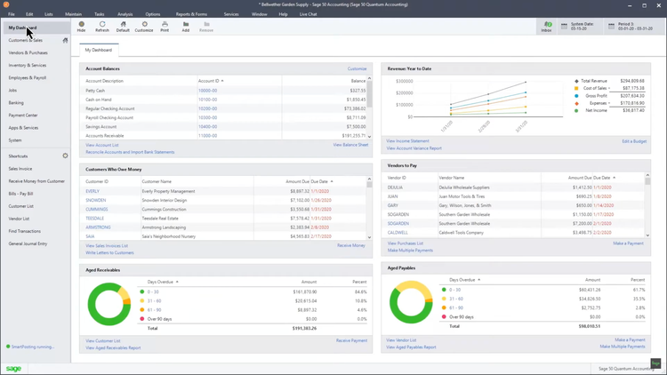 Sage 50 dashboard